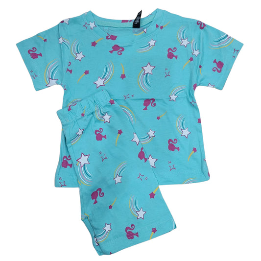Girls Cute Rainbow Star Printed Night Suit(Soft Cotton)