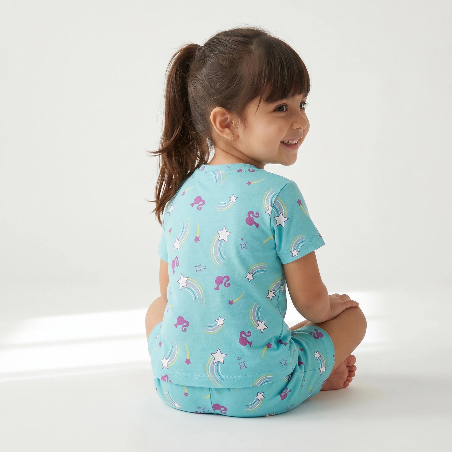 Girls Cute Rainbow Star Printed Night Suit(Soft Cotton)