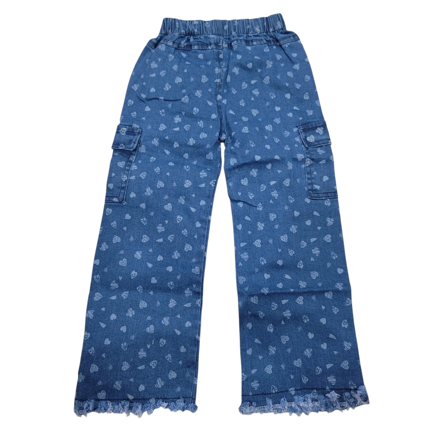 Girls Heart Print Wide Leg Cargo Denim