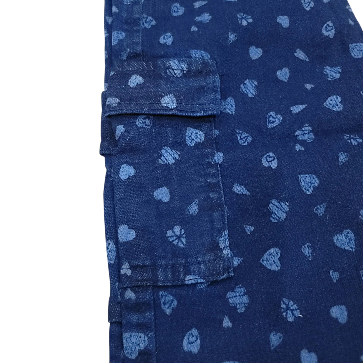 Girls Heart Print Wide Leg Cargo Denim