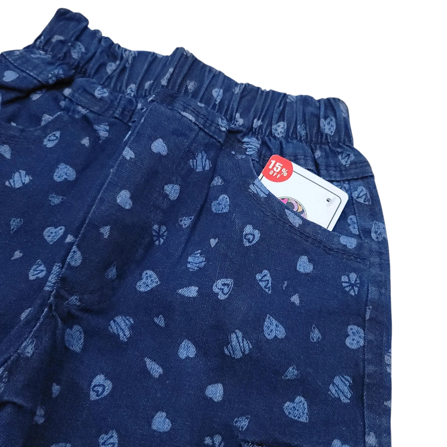 Girls Heart Print Wide Leg Cargo Denim