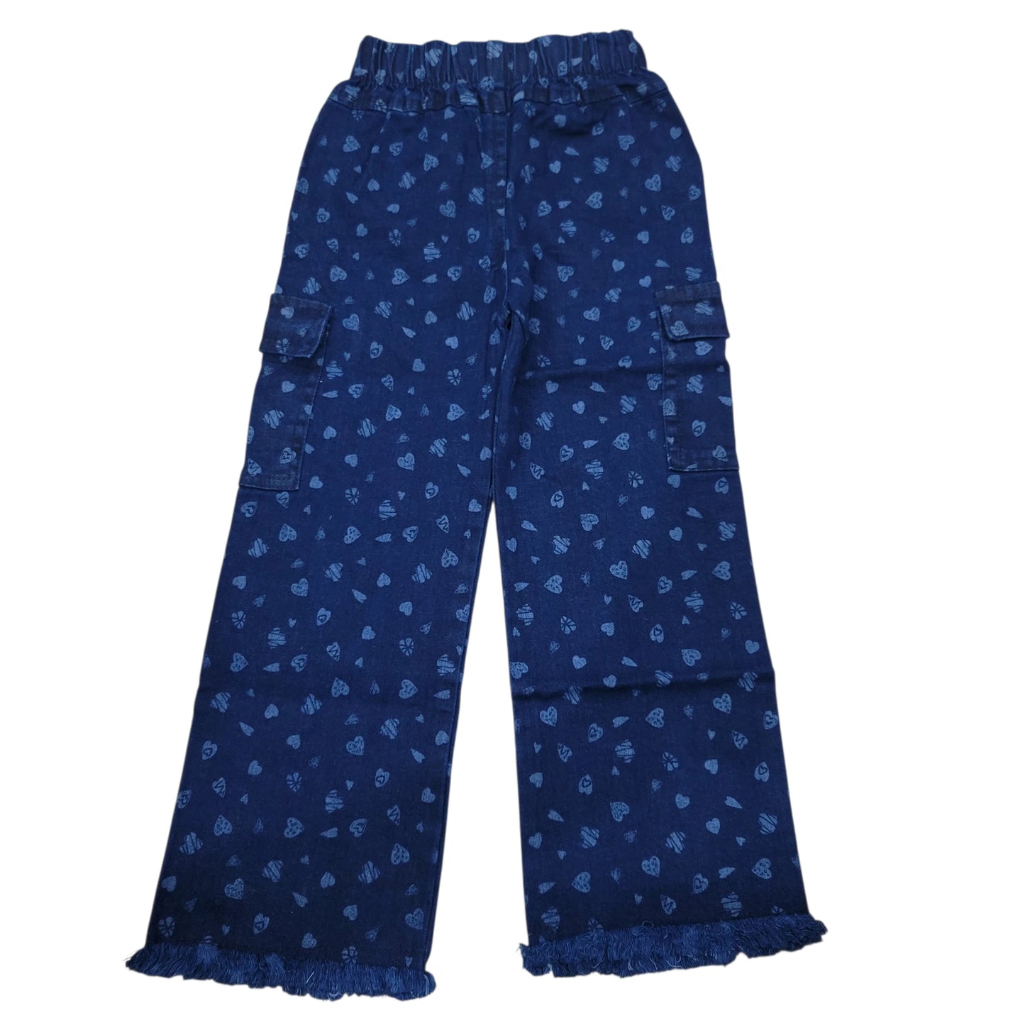 Girls Heart Print Wide Leg Cargo Denim
