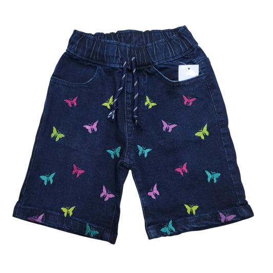 Butterfly Emb. Girls Denim Short