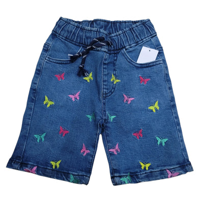Butterfly Emb. Girls Denim Short