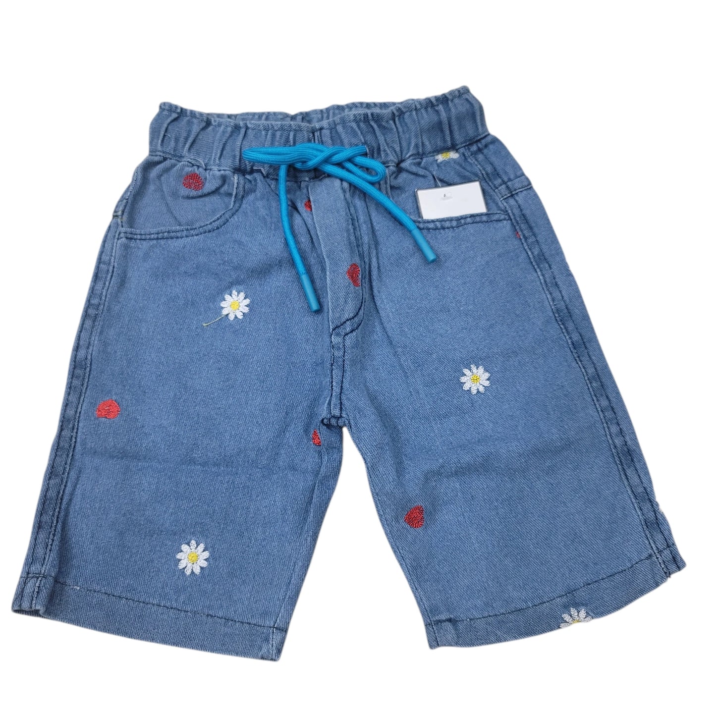 Sun-flower & Heart Emb. Girls Denim Short