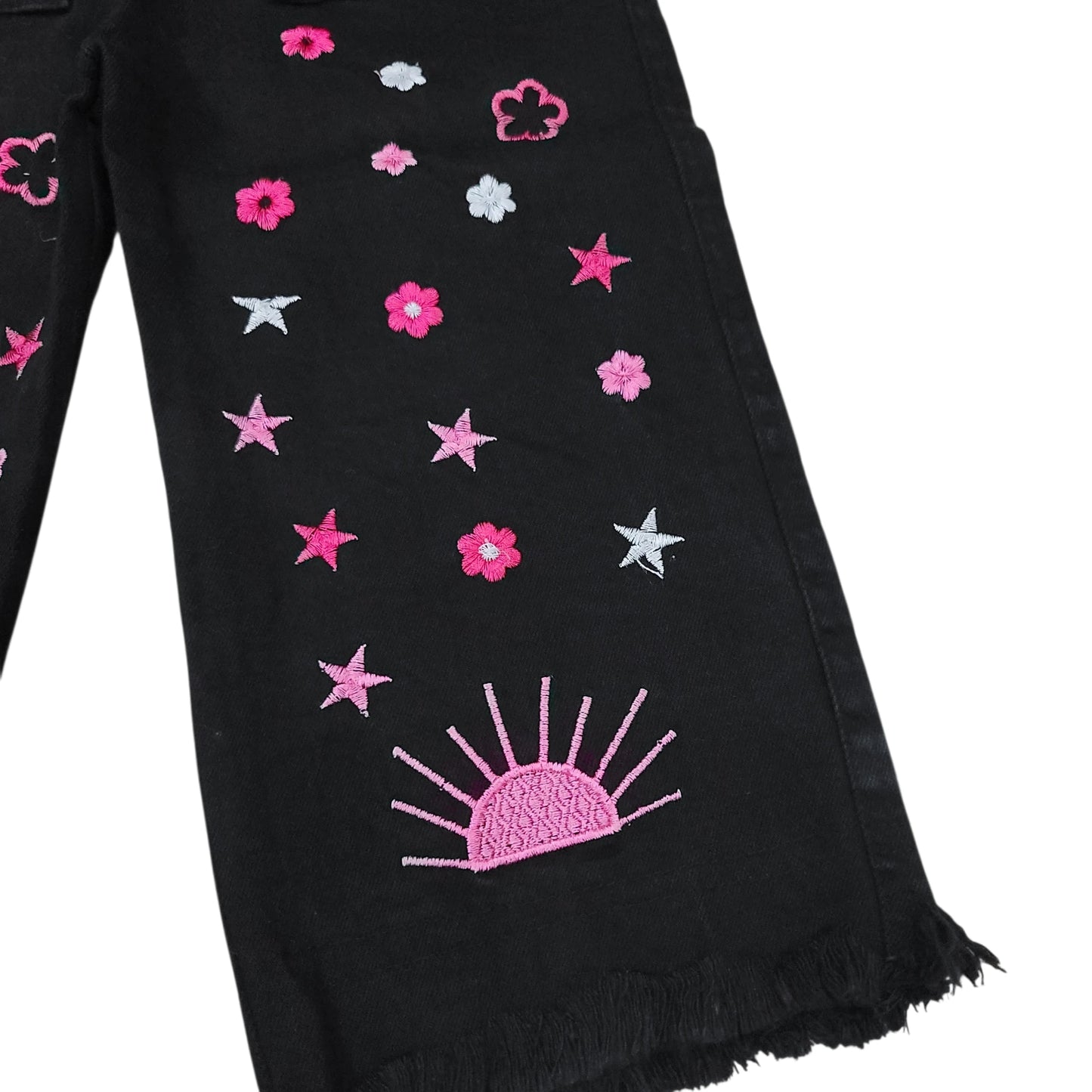 Flower Emb. wide Leg Pant