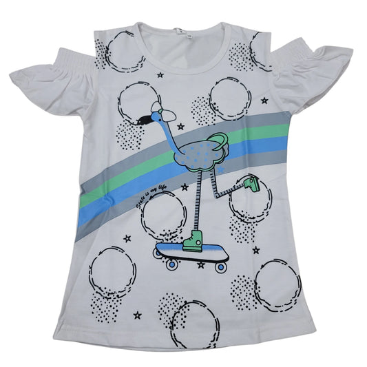 Cut Sleeves Duck print Girls T.shirt