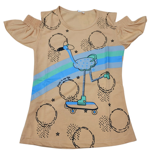 Cut Sleeves Duck print Girls T.shirt