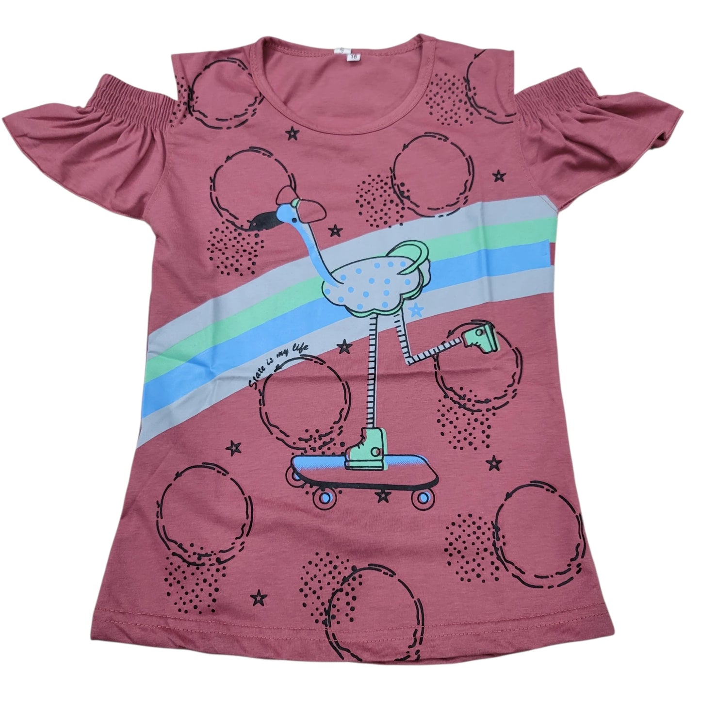 Cut Sleeves Duck print Girls T.shirt