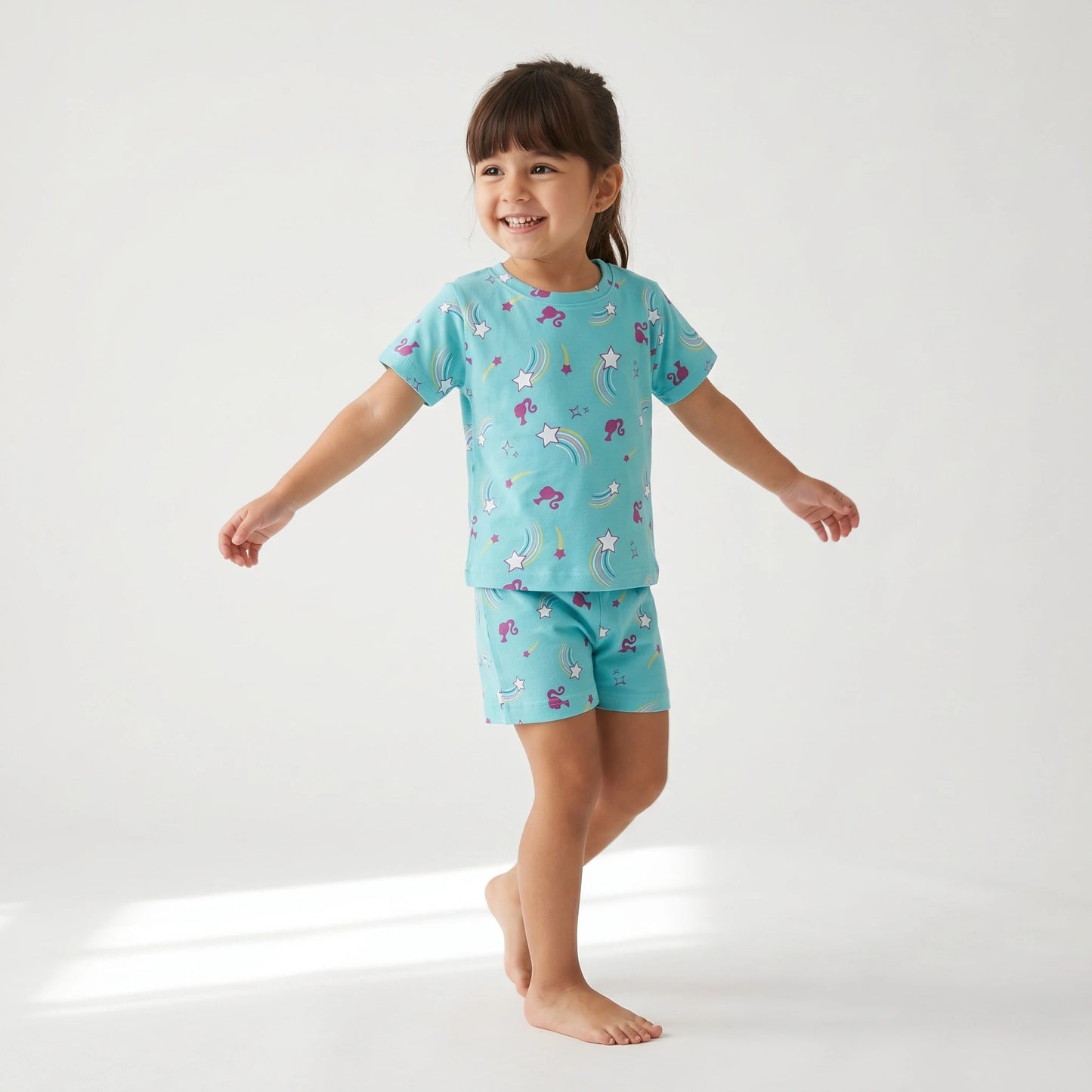 Girls Cute Rainbow Star Printed Night Suit(Soft Cotton)