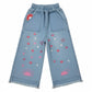 Flower Emb. wide Leg Pant
