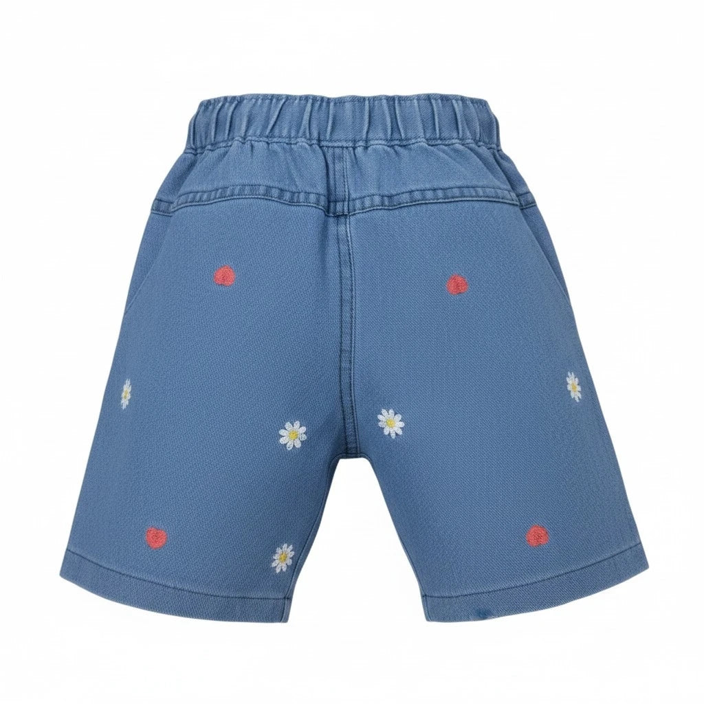 Sun-flower & Heart Emb. Girls Denim Short