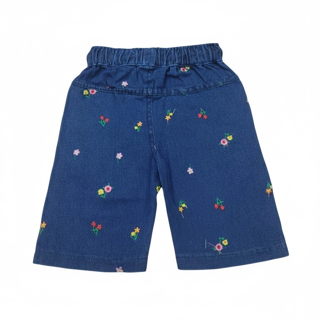 Floral Emb. Girls Denim Short