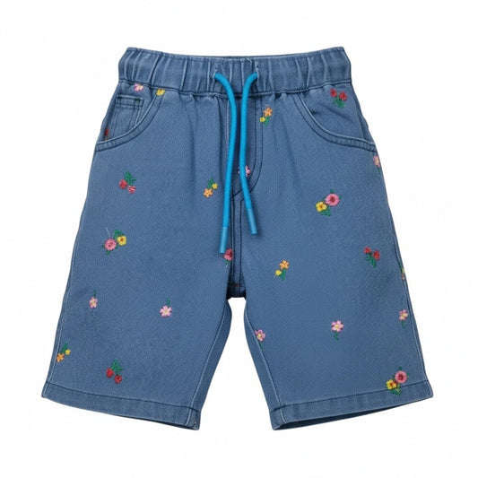 Floral Emb. Girls Denim Short